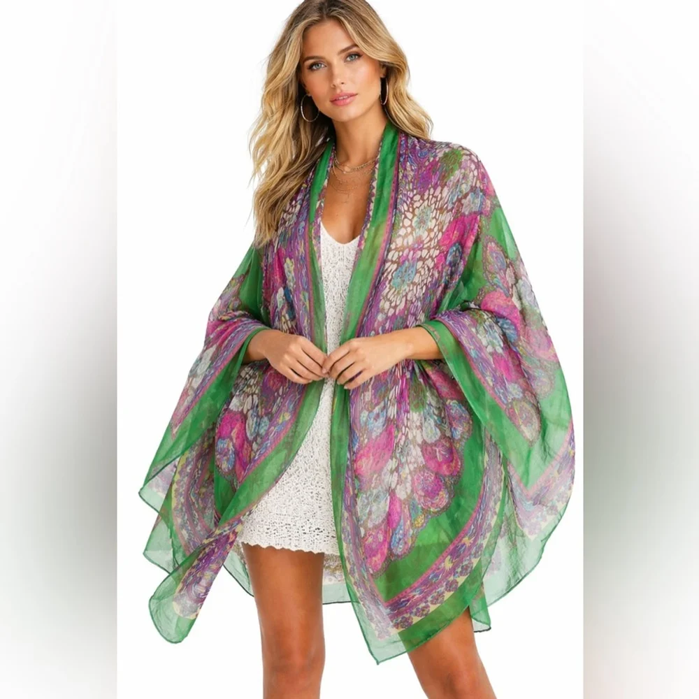 Emerald Green Oversized Statement Scarf Wrap 73” x 40” Boho Resort Luxe